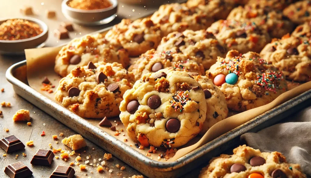 The Ultimate Crumbl Cookie Recipe: How to Make Perfect Cookies Every Time 4 Close-up of freshly baked Crumbl cookies with gooey chocolate chips and vibrant toppings