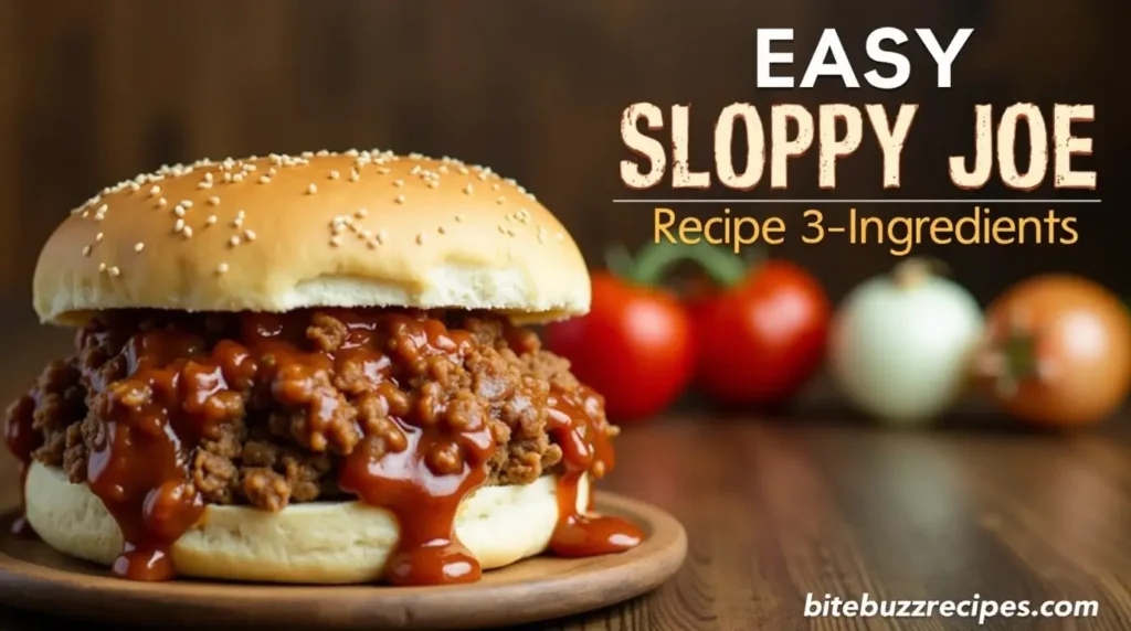 Easy Sloppy Joe Recipe 3 ingredients , featuring a saucy ground beef filling in a soft bun, garnished with parsley.