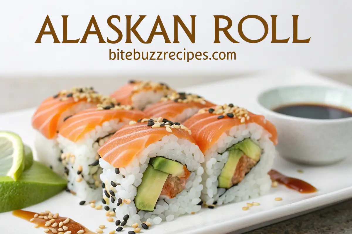 7 Secrets Behind the Delicious Alaskan Roll You Need to Know 1 An exquisite Alaskan Roll sushi with smoked salmon, avocado, cucumber, and sesame seeds, presented elegantly.