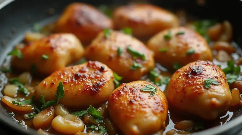 Chicken Hearts: 5 Easy Steps to Prepare the Best Recipe for a Tasty Dinner 3 Close-up of chicken hearts being cooked with onions and herbs in a sizzling pan.