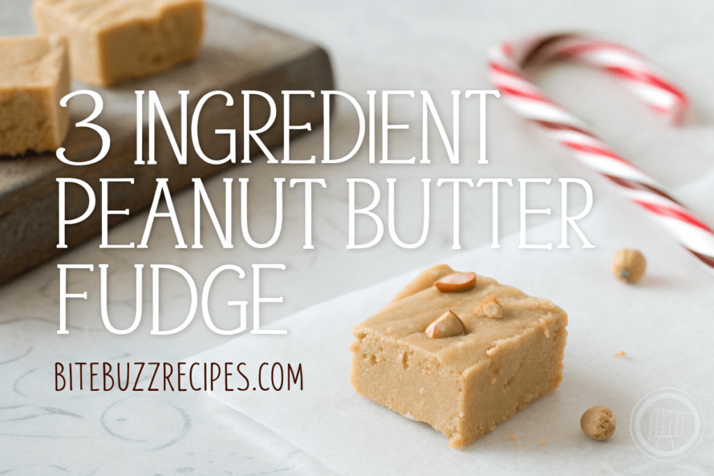 Quick 3 Ingredient Peanut Butter Fudge Recipe – Easy & Delicious 8 Creamy 3 ingredient peanut butter fudge recipe featuring peanuts and a candy cane prop on a white marble background