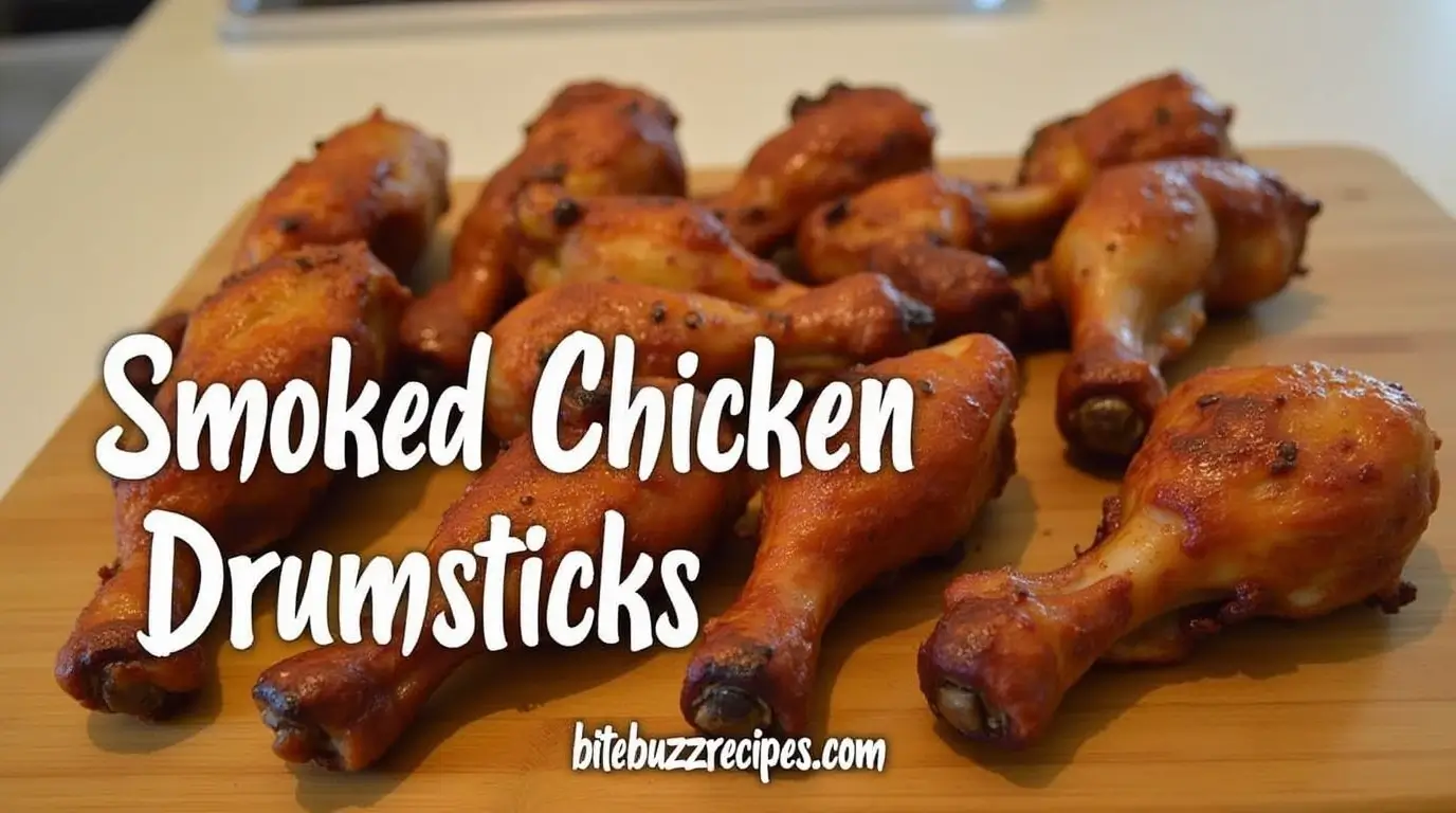 Smoked chicken drumsticks arranged on a wooden cutting board.