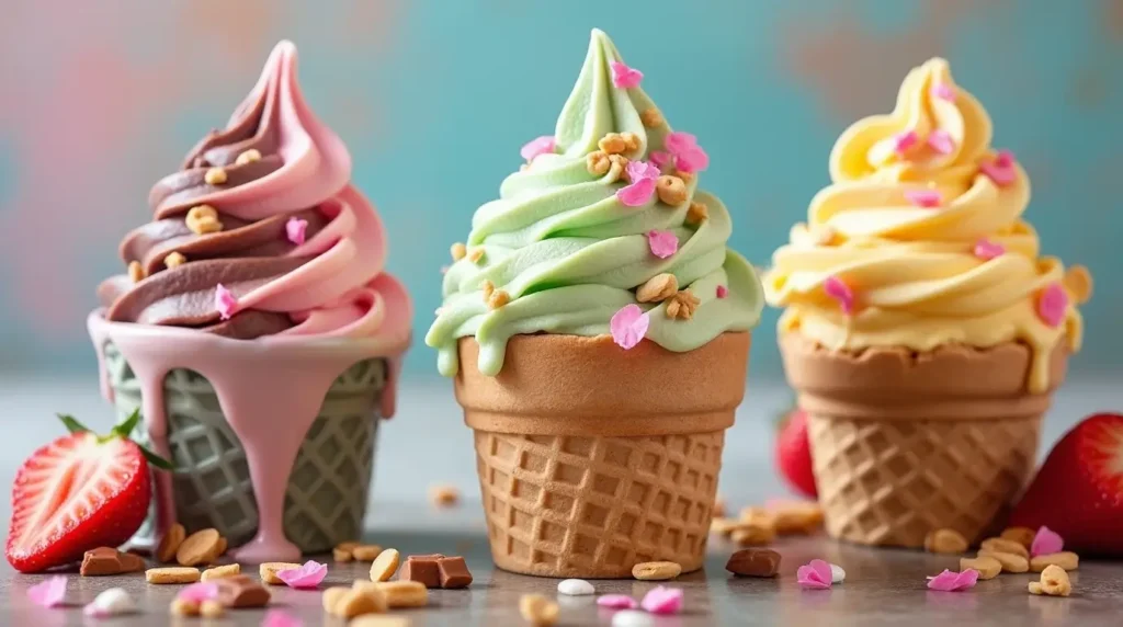 Neapolitan Ice Cream: 5 Creative Ways to Enjoy This Classic Treat 4 An artistic display of unique variations of Neapolitan ice cream, featuring traditional flavors alongside creative twists, all presented in a colorful and inviting manner.