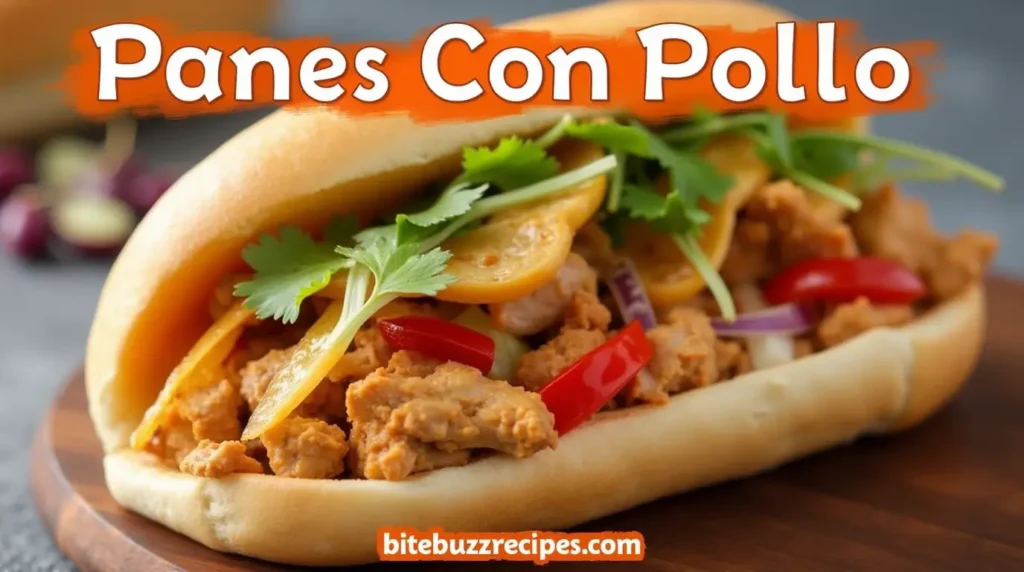 How to Make The Perfect Panes Con Pollo : Quick and Easy Recipe 9 A delicious serving of Panes Con Pollo, featuring tender chicken, fresh vegetables, and a flavorful sauce, all nestled in a soft bread roll.