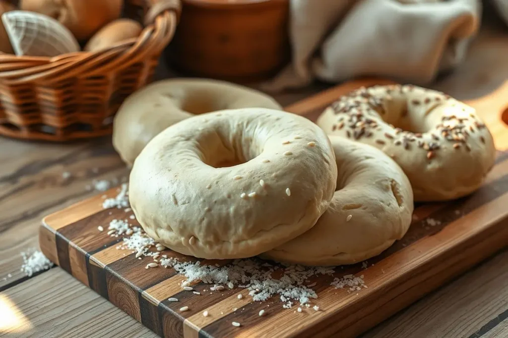 3 Ingredient Bagels Recipe: Quick and Simple Bagels You’ll Love 3 A photo of a person assembling 3 ingredient bagels on a wooden cutting board