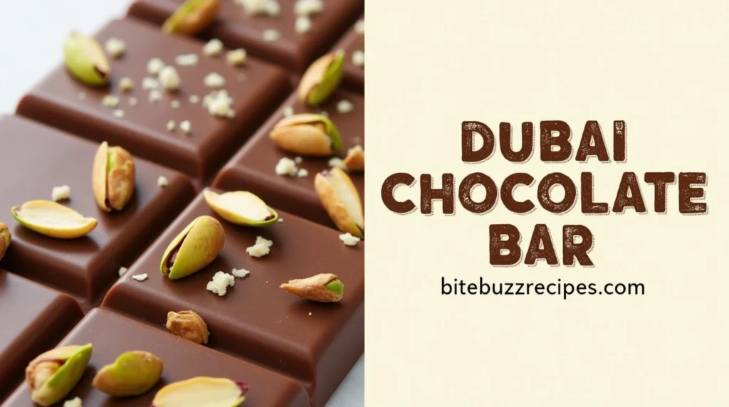 Dubai Chocolate Bar Recipe Secrets (The 2025 Twist You Need to See!) 8 Dubai Chocolate Bar recipe with pistachios, recipe details on the right side.