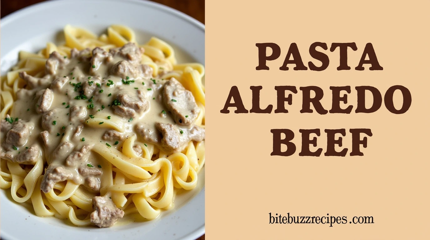 How to Make the Best Pasta Alfredo Beef (Simple Recipe, Big Flavor!) 1 Pasta Alfredo Beef dish with creamy Alfredo sauce and tender beef strips.