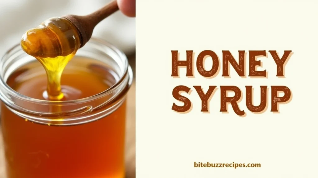 Image of honey syrup with the text 'Honey Syrup' in bold, rustic lettering