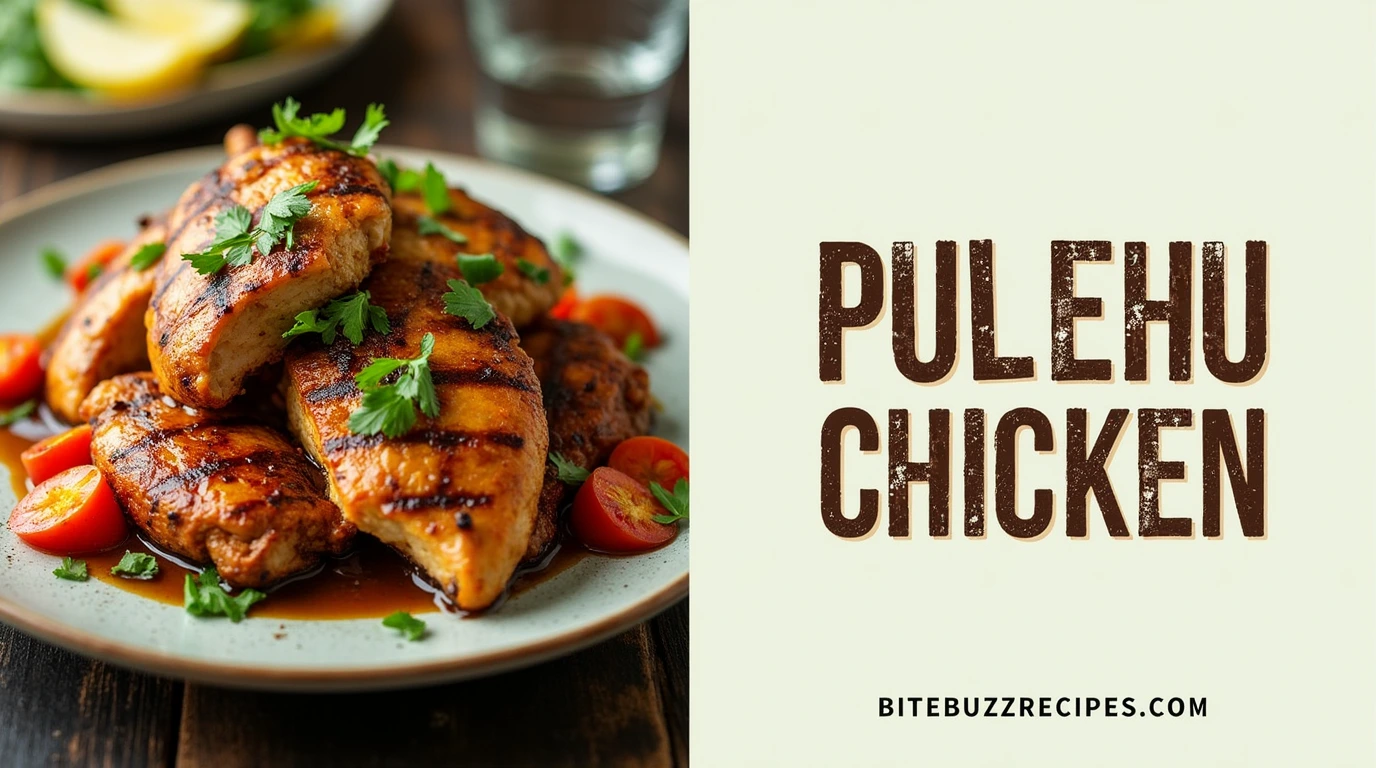 Pulehu Chicken Recipe: 4 Easy Steps to Make This Hawaiian Dish 1 Grilled Pulehu Chicken with rustic lettering and website name displayed.