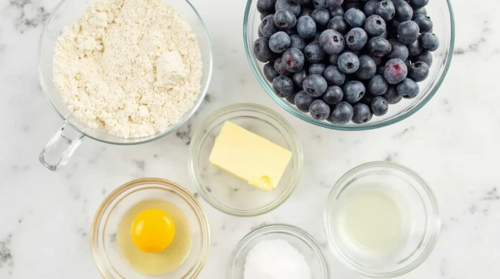 Easy and Delicious Blueberry Bagel Recipe (You Can Make in 30 Minutes!) 2 Ingredients for a blueberry bagel recipe: fresh blueberries, flour, sugar, yeast, salt, eggs, and butter.