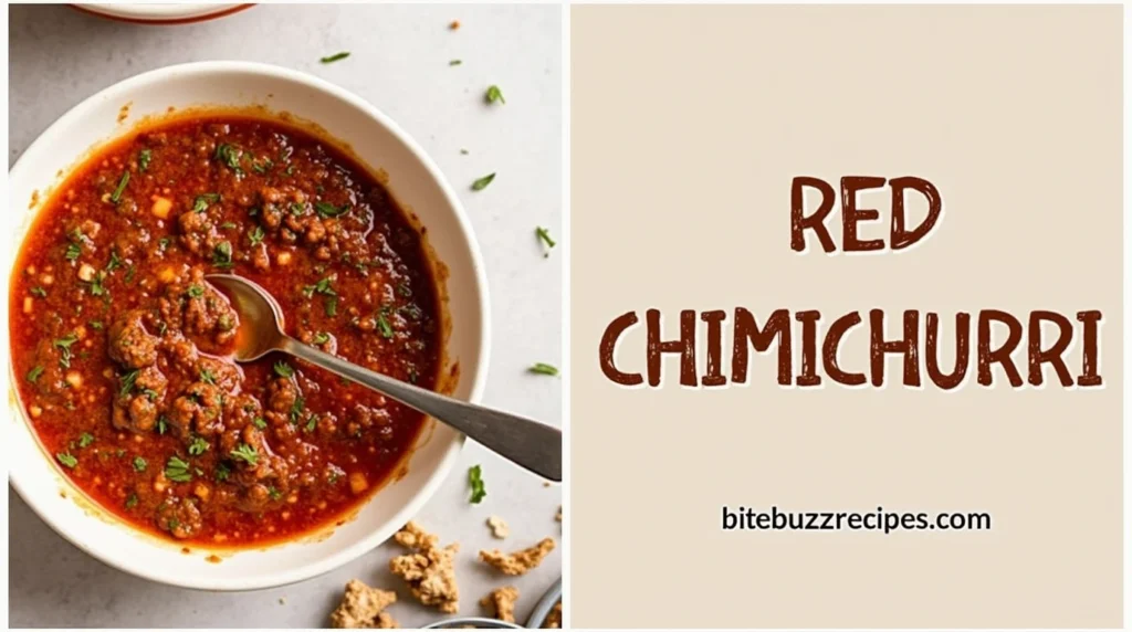 Red Chimichurri sauce with fresh herbs and spices,