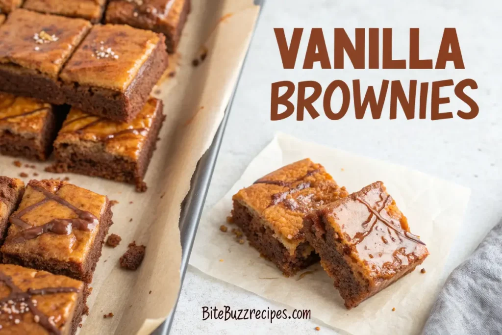 Homemade Vanilla Brownies: 4 Simple Steps To Make The Best Recipe 2 Vanilla Brownies recipe with text on the side, featuring rustic font and website name.