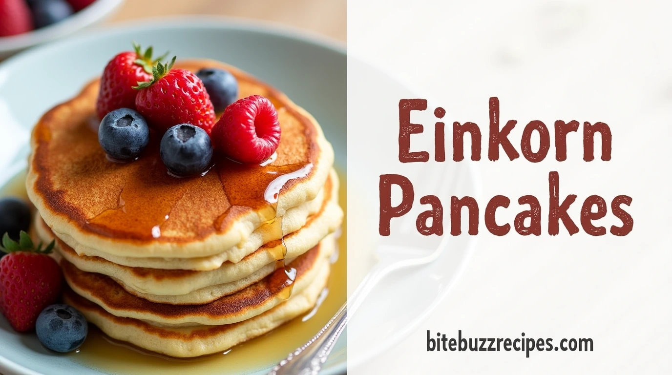 Delicious Einkorn pancakes with fresh berries and maple syrup
